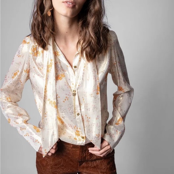BNWT Zadig & Voltaire Tioly Lame Spark Flowers Shirt Size M - Picture 7 of 7